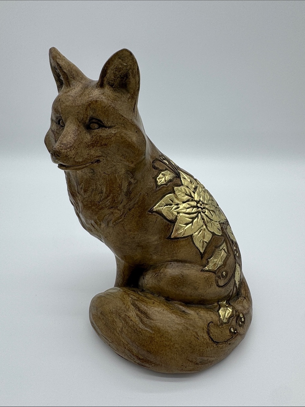 Decorative Brown Fox Statue with Gold Leaf Accent
